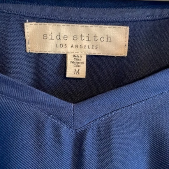 Side Stitch V-Neck Woven Short Sleeve T-Shirt Women’s Size Medium Deep Sea Blue - Picture 5 of 7